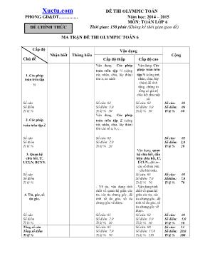 Đề thi olympic môn Toán Lớp 6 - Năm học 2014-2015 (Có đáp án)